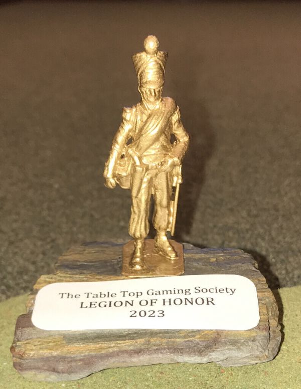 2023 Legion of Honor Trophy
Trophy will be awarded to the club member who runs the most games during the year.
